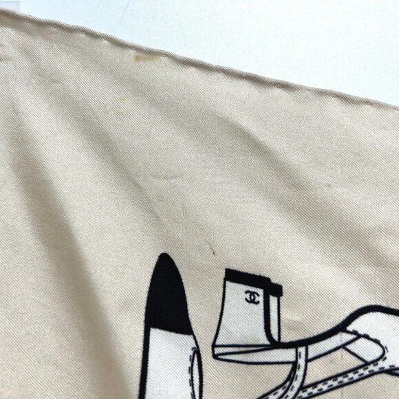 CHANEL Pump motif Apparel Accessories Stole/Shawl Large Scarf silk Beige/Black - Picture 8 of 11